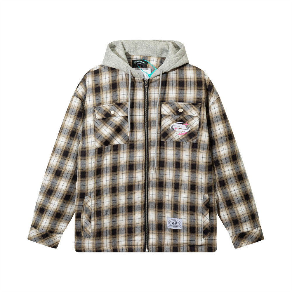 Color Matching Plaid Cotton Coat Fashion Men