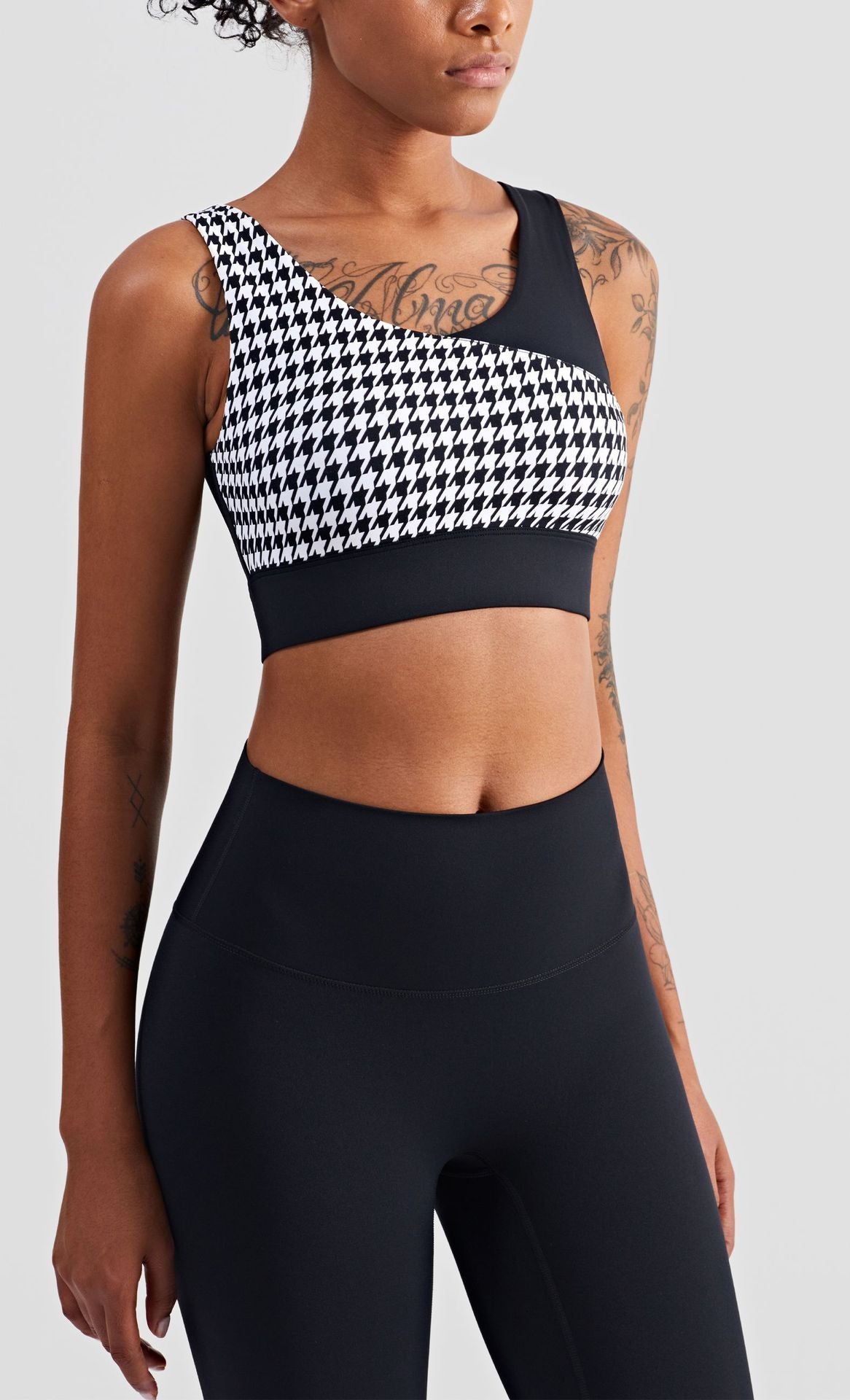 Houndstooth Nude Yoga Clothes Fitness Suit Women