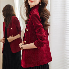 Wine Red Long Sleeve Suit Coat Women