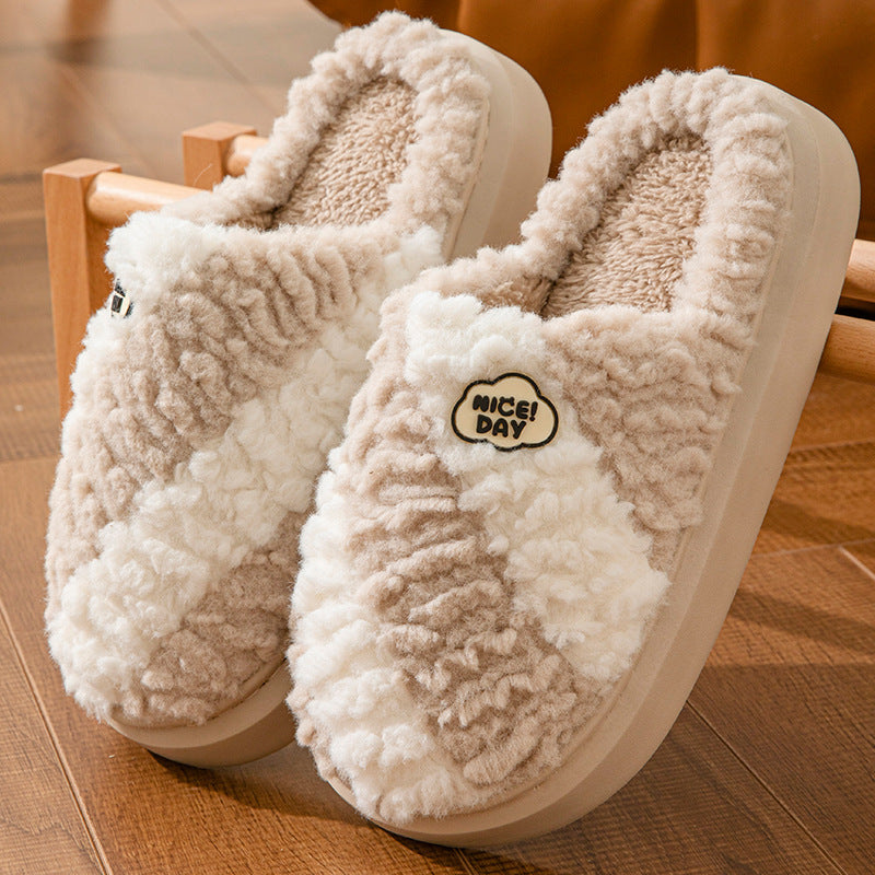 Fashion Color-matching Home Slippers Non-slip Couple House Shoes Winter Warm Floor Bedroom Slipper For Women Men