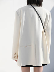 Loose Double-breasted White Suit Jacket Women Mid-length Suit