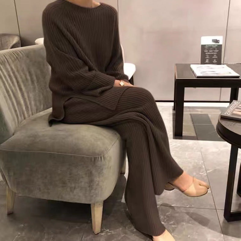 Knitted Sweater Wide-leg Pants Suit Women