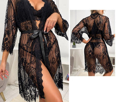 Sexy Lace Floral Border Mesh Nightgown For Women