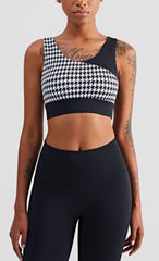 Houndstooth Nude Yoga Clothes Fitness Suit Women