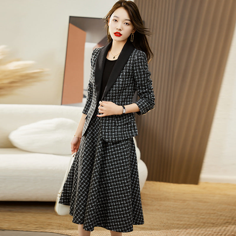 Autumn And Winter Plaid Woolen Classic Style Suit Women