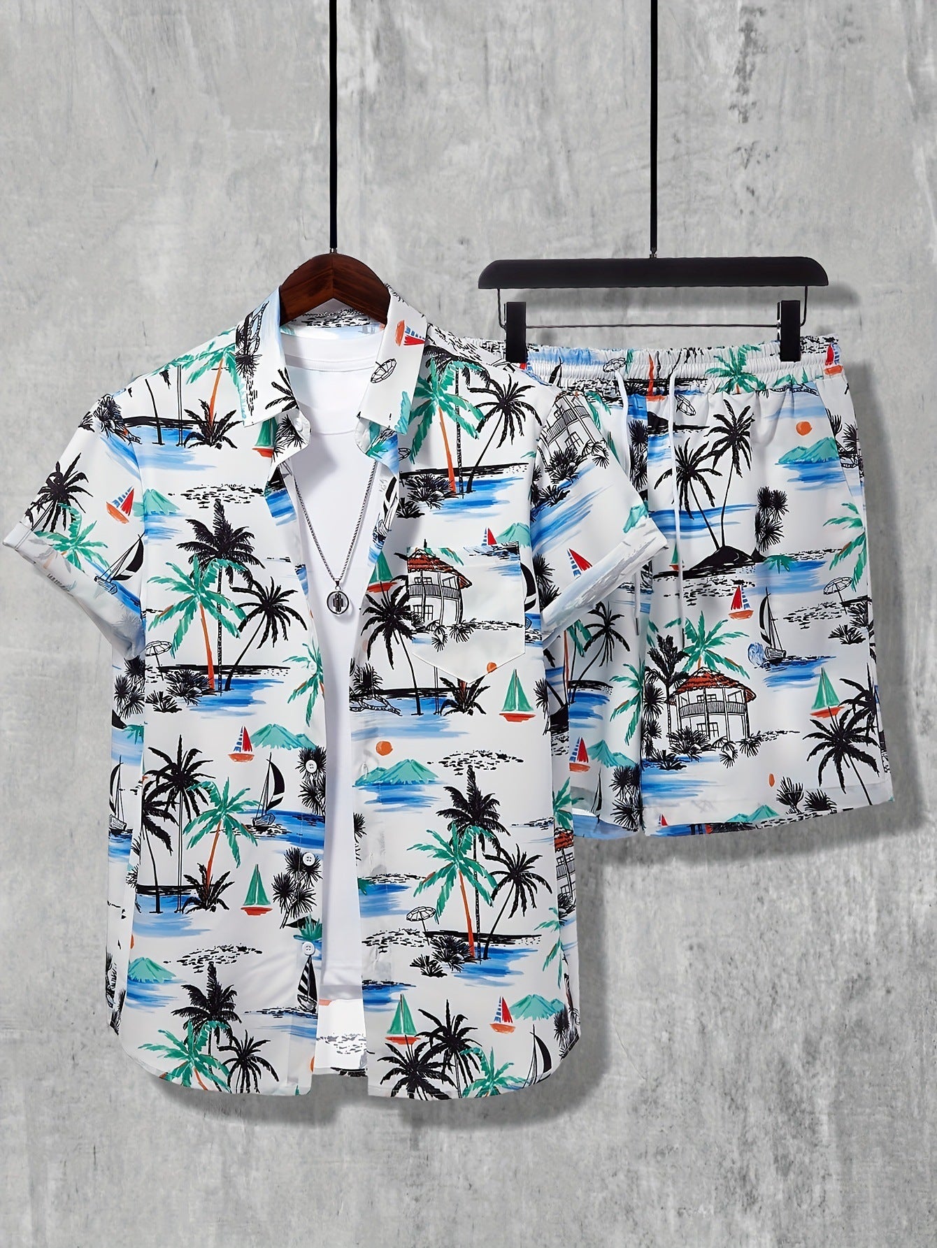 Summer New Shirt Shorts Suit 3D Printed Casual Men's Cardigan